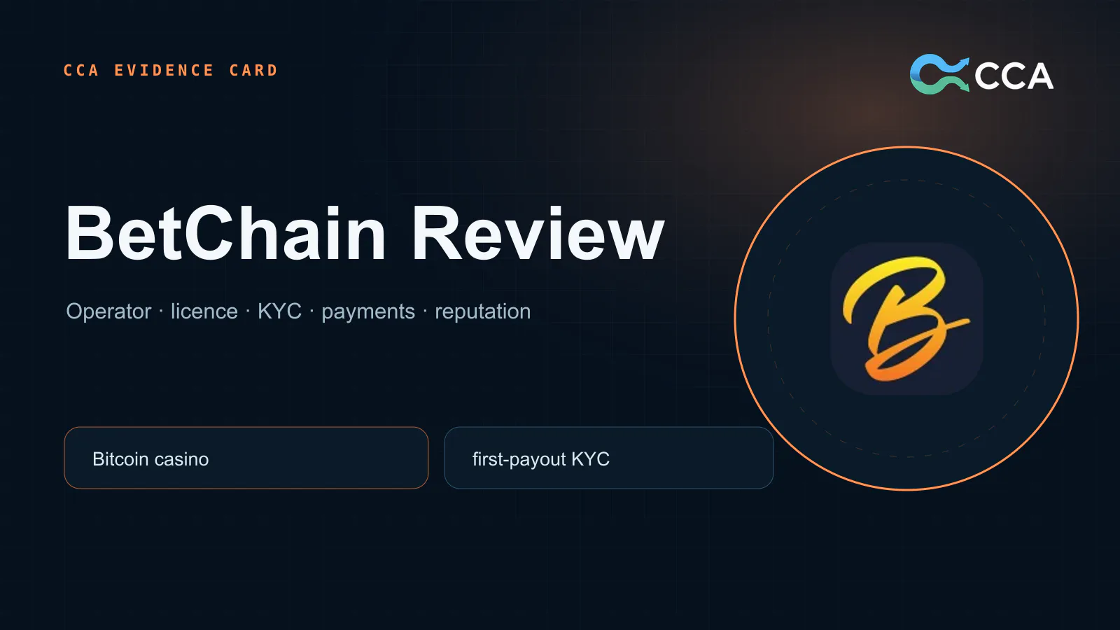 BetChain crypto casino review evidence card covering licence KYC payments and reputation