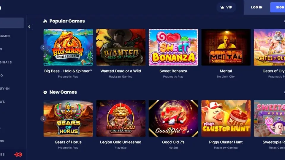BitStarz crypto casino interface showing its current games, navigation and account experience