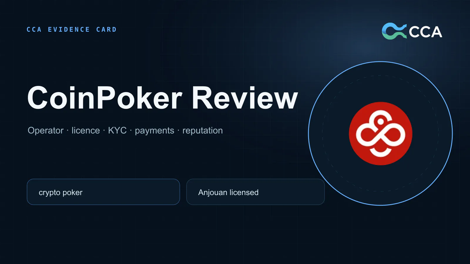CoinPoker crypto casino review evidence card covering licence KYC payments and reputation