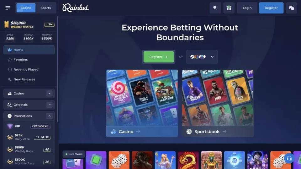 Rainbet casino interface used as a visual reference for this alternatives guide