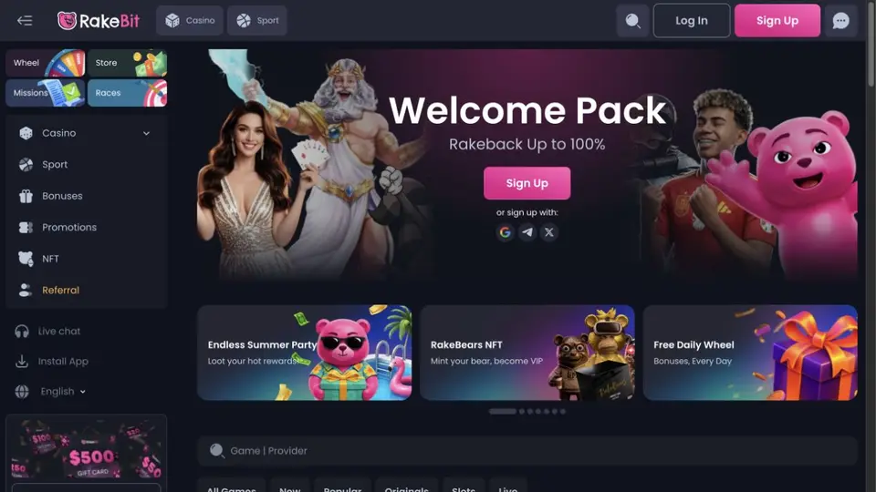 Rakebit casino interface used as a visual reference for this alternatives guide