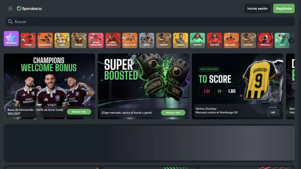 Sportsbet.io crypto casino interface showing its current games, navigation and account experience