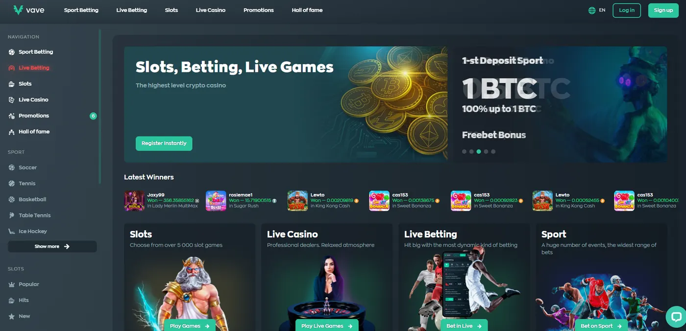 Vave casino interface used as a visual reference for this alternatives guide