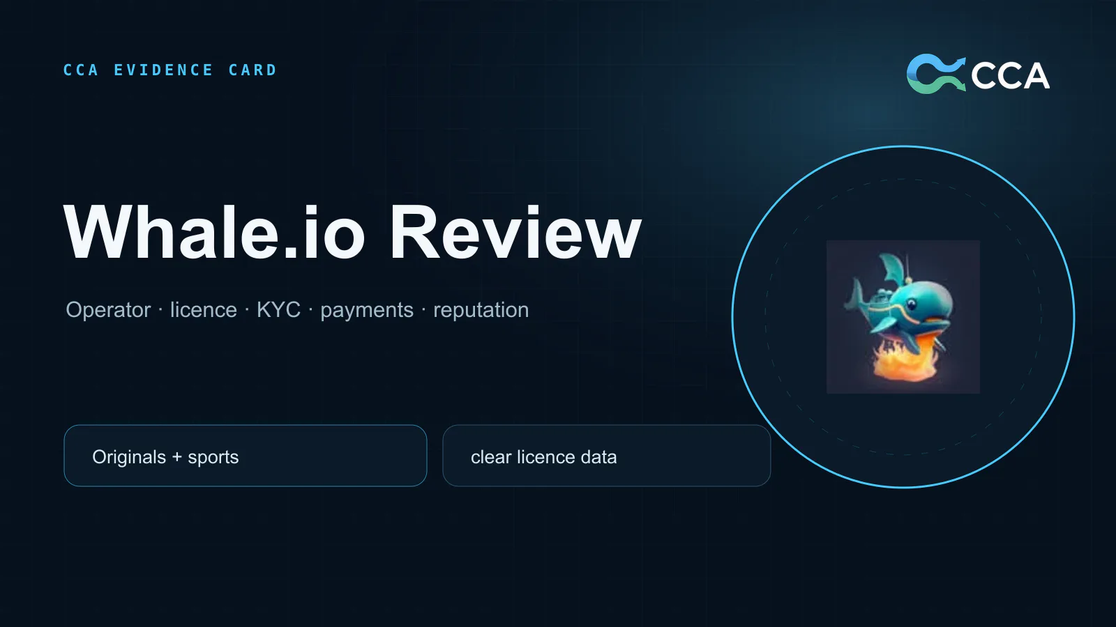 Whale.io crypto casino review evidence card covering licence KYC payments and reputation